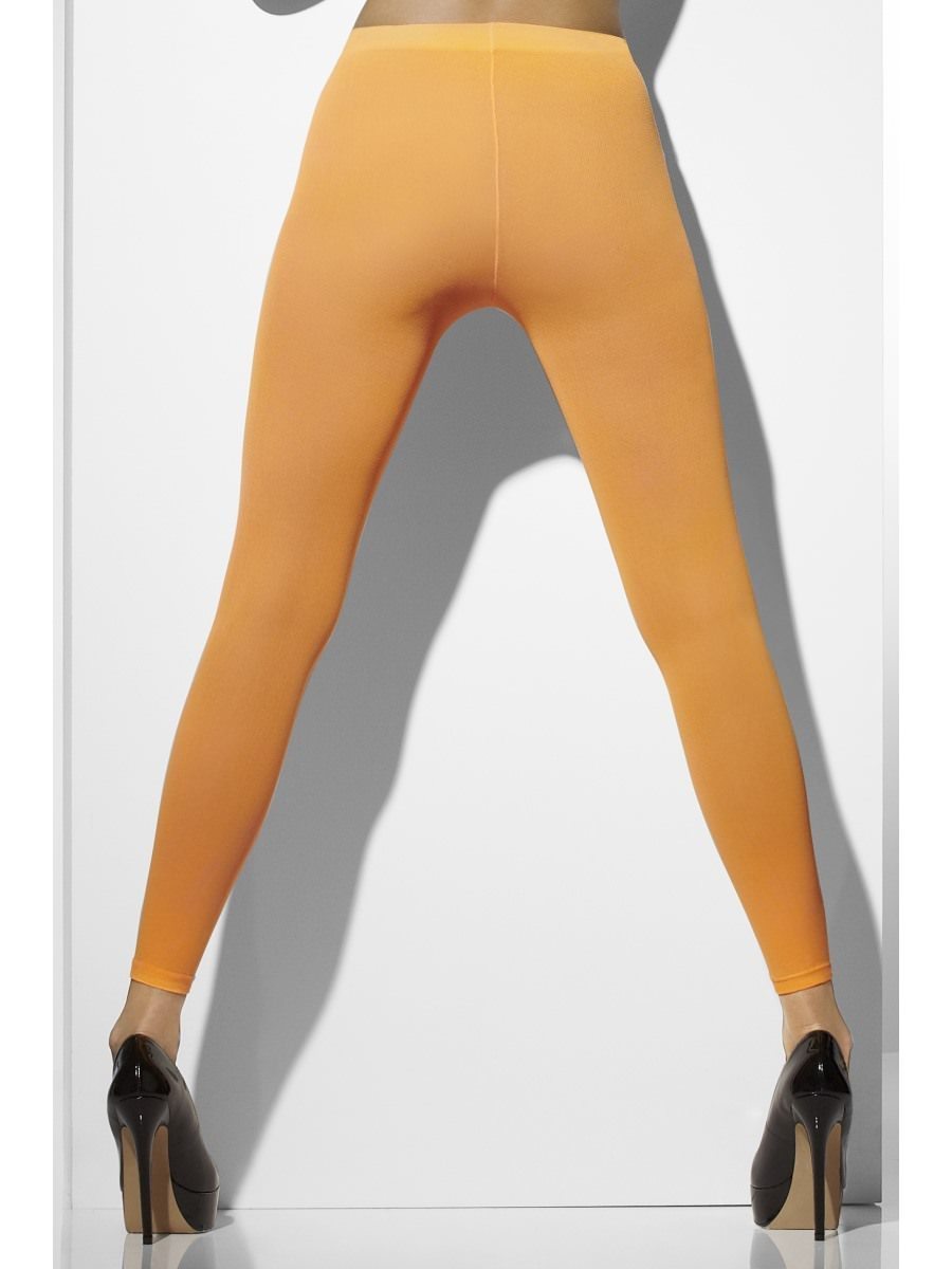 ADULTS ORANGE NEON FOOTLESS TIGHTS 80S 90S PARTY RAVE LADIES FANCY DRESS